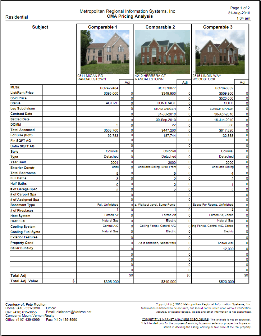 Real Estate Home Buyer Columbia Howard County MD BPO Realtor CMA